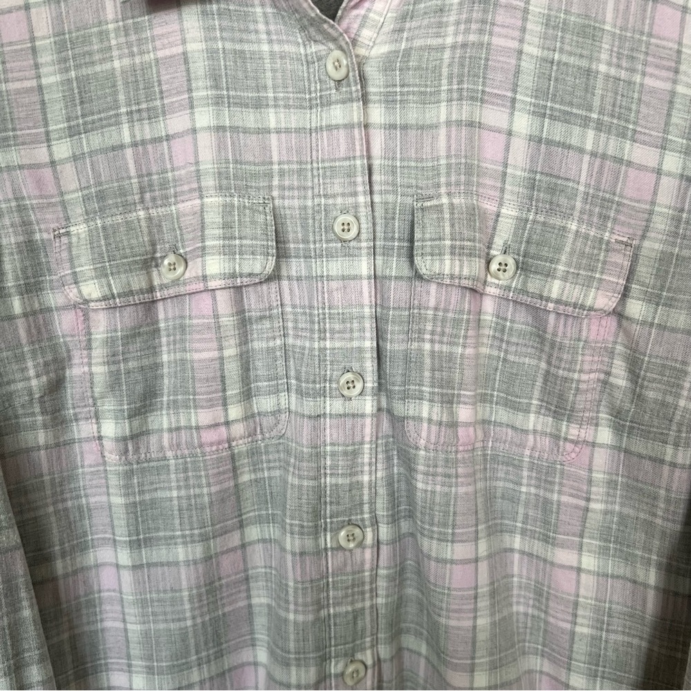 L.L. Bean Pink &‎ Gray Plaid Button Down Shirt Cotton Lined Size Medium - Picture 4 of 9
